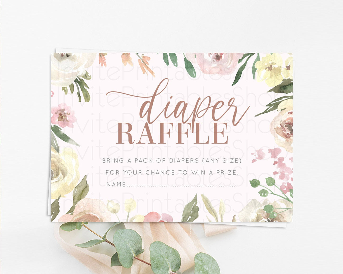 Secret Garden Diaper Raffle Card Boho Wildflower Diaper Raffle Insert Pastel Flower Garden Baby Shower Card Flower Raffle Game D10192