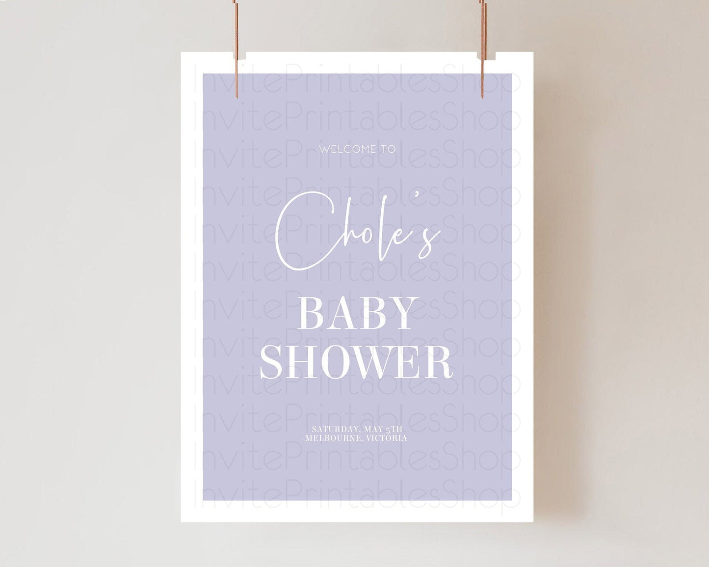 Purple Baby Shower Welcome Sign Plain Purple Welcome Board Minimalist Pastel Purple Welcome Poster Modern Purple Simple Welcome Sign D10942