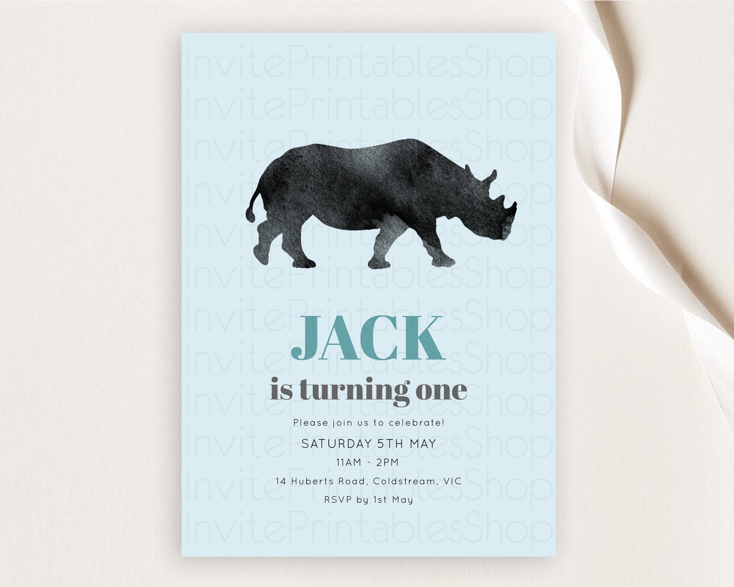 Rhino Birthday Invitation Rhino Invitation Rhino Birthday Rhino Safari Adventure Invite Rhino Palm Leaf Invite Zoo Party D10801