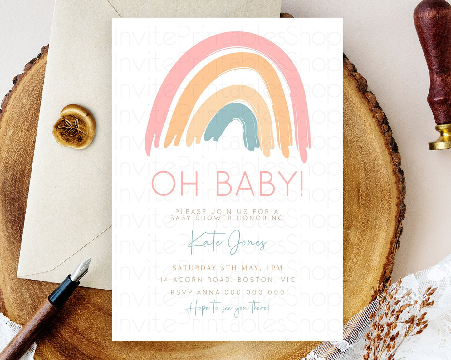 Pastel Rainbow Baby Shower Invitation Pastel Rainbow Invitation Rainbow Baby Invitation Pastel Invitation Boho Rainbow Invitation D10351
