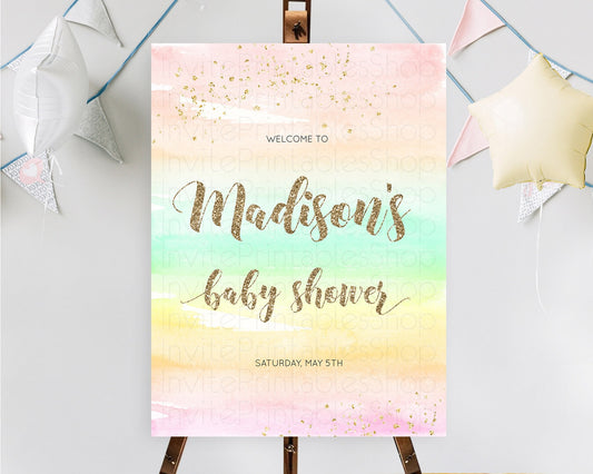 Editable Pastel Baby Shower Welcome Sign Pastel Rainbow Welcome Sign Colorfu