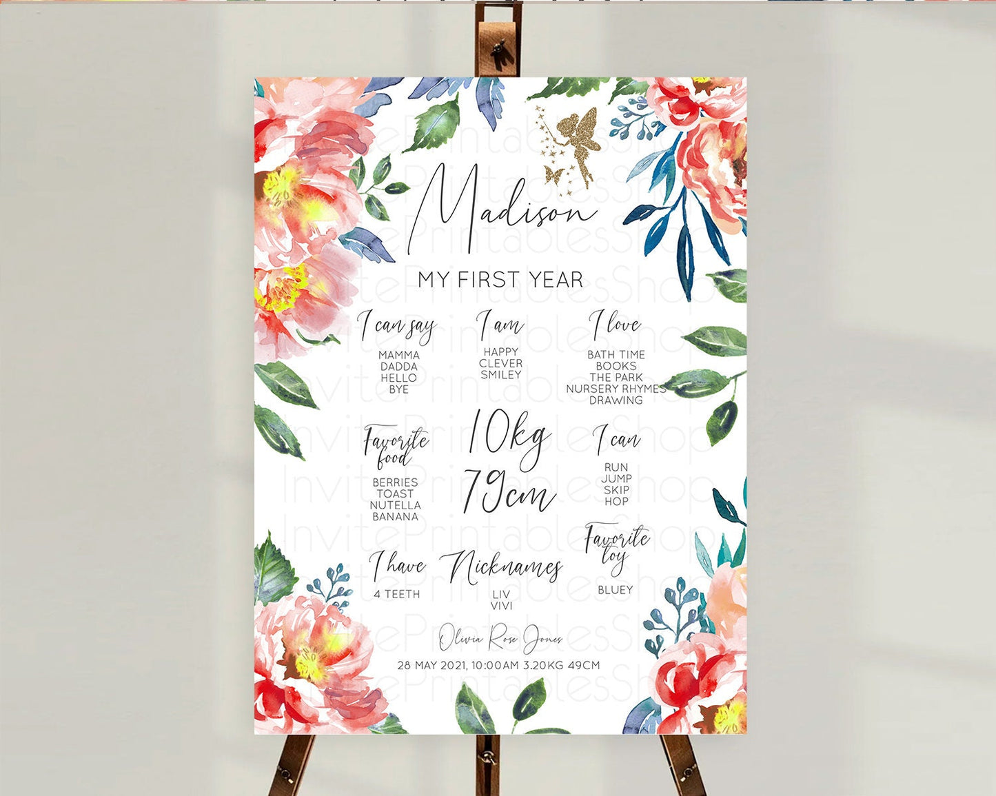 Fairy First Birthday Milestone Poster Fairy Secret Garden Milestone Board Enchanted Garden Pastel Floral Butterfly 1st Birthday Sign D10752