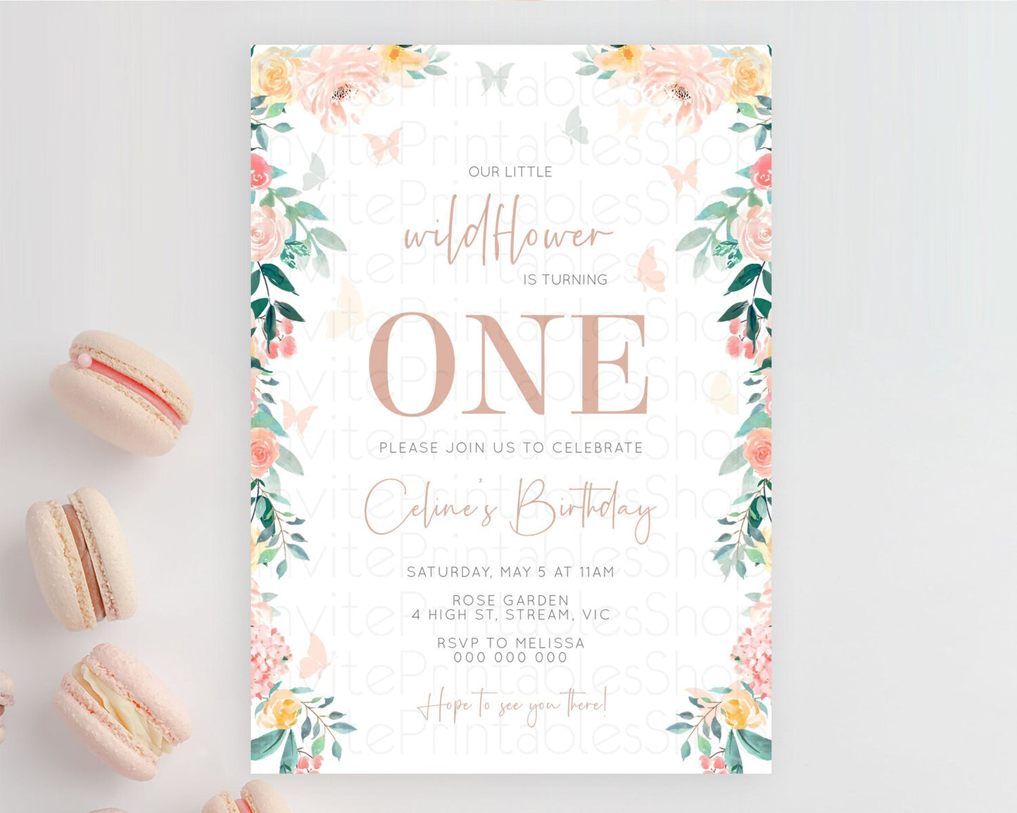 Secret Garden Invitation Wildflower Birthday Invitation Pastel Flowers Invite Enchanted Garden Boho Floral 3rd 2nd First Birthday D10706