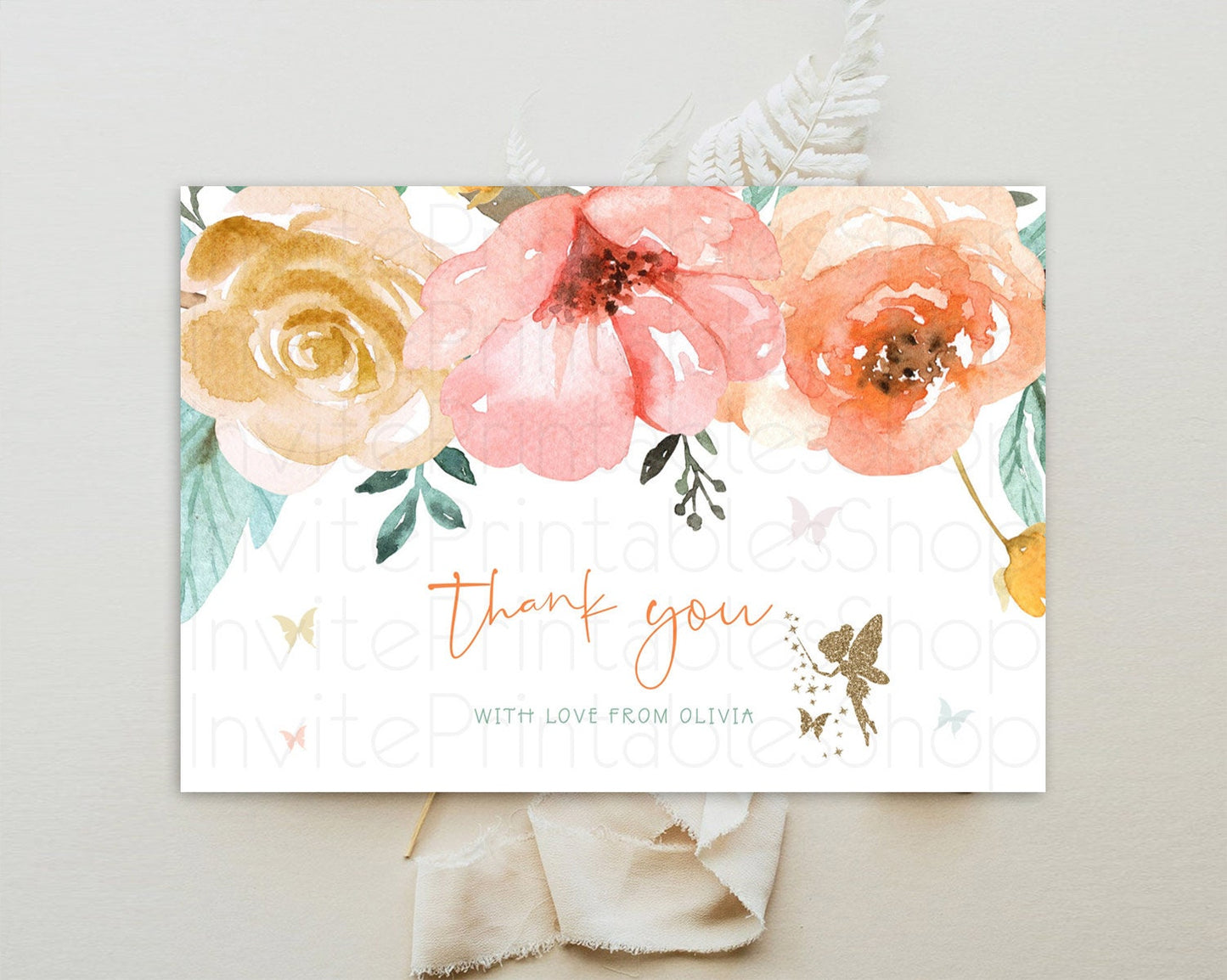 Fairy Thank You Fairy Thank You Card Enchanted Garden Pastel Butterfly Birthday Thank You Floral Secret Garden Teacher Thank You D10346