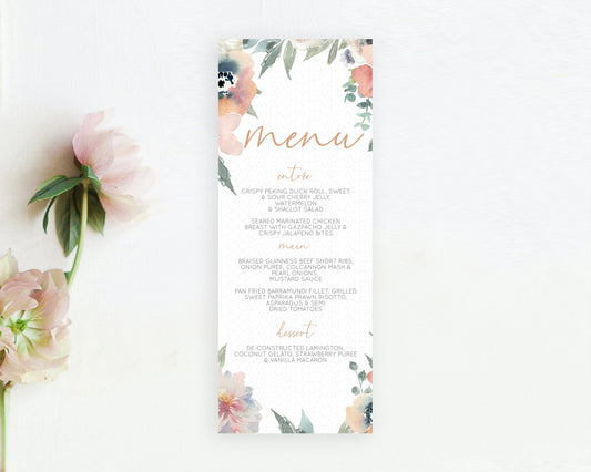 Editable Secret Garden Menu Wildflower Menu Template Pastel Flower Garden Ta
