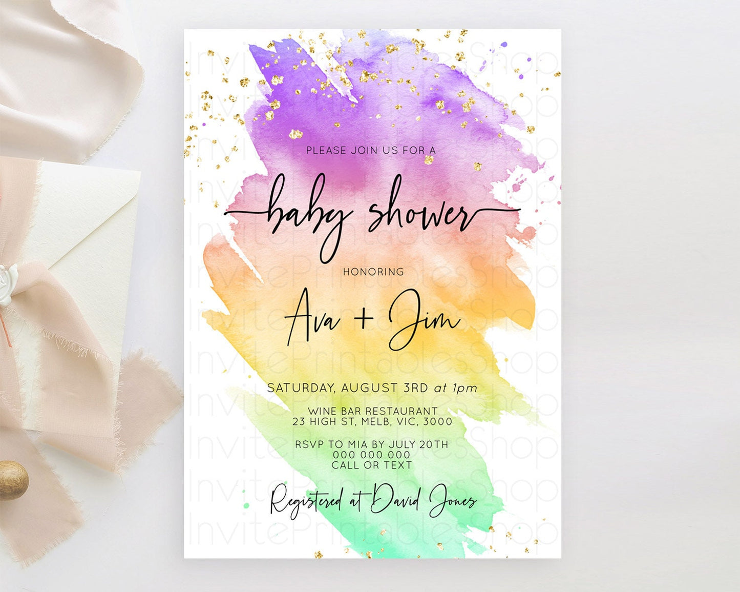 Editable Pastel Baby Shower Invitation Rainbow Baby Shower Invitation Colorf