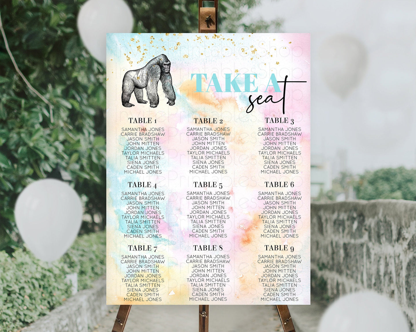 Editable Gorilla Seating Chart Jungle Gorilla Seating Sign Gorilla Party D??c