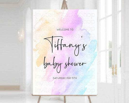 Editable Pastel Baby Shower Welcome Sign Pastel Rainbow Welcome Sign Colorfu