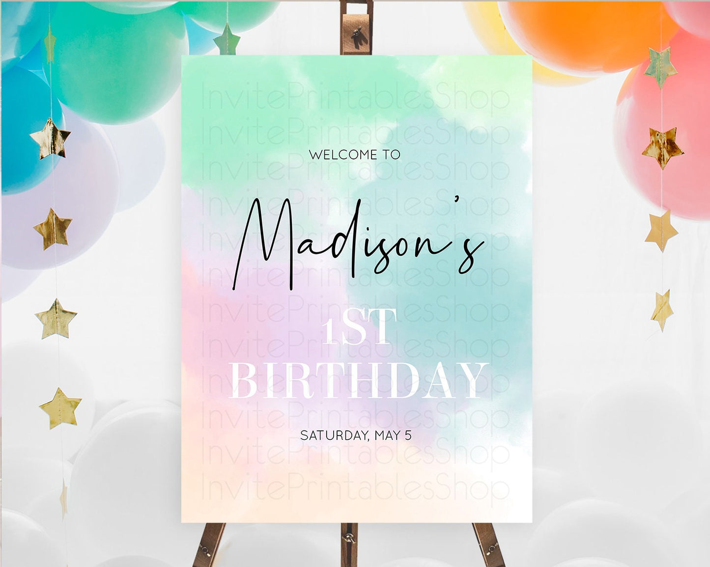 Pastel Welcome Sign Pastel Rainbow Welcome Sign Colorful Rainbow Confetti Watercolor Glitter Pastel First Birthday Welcome Sign D10375