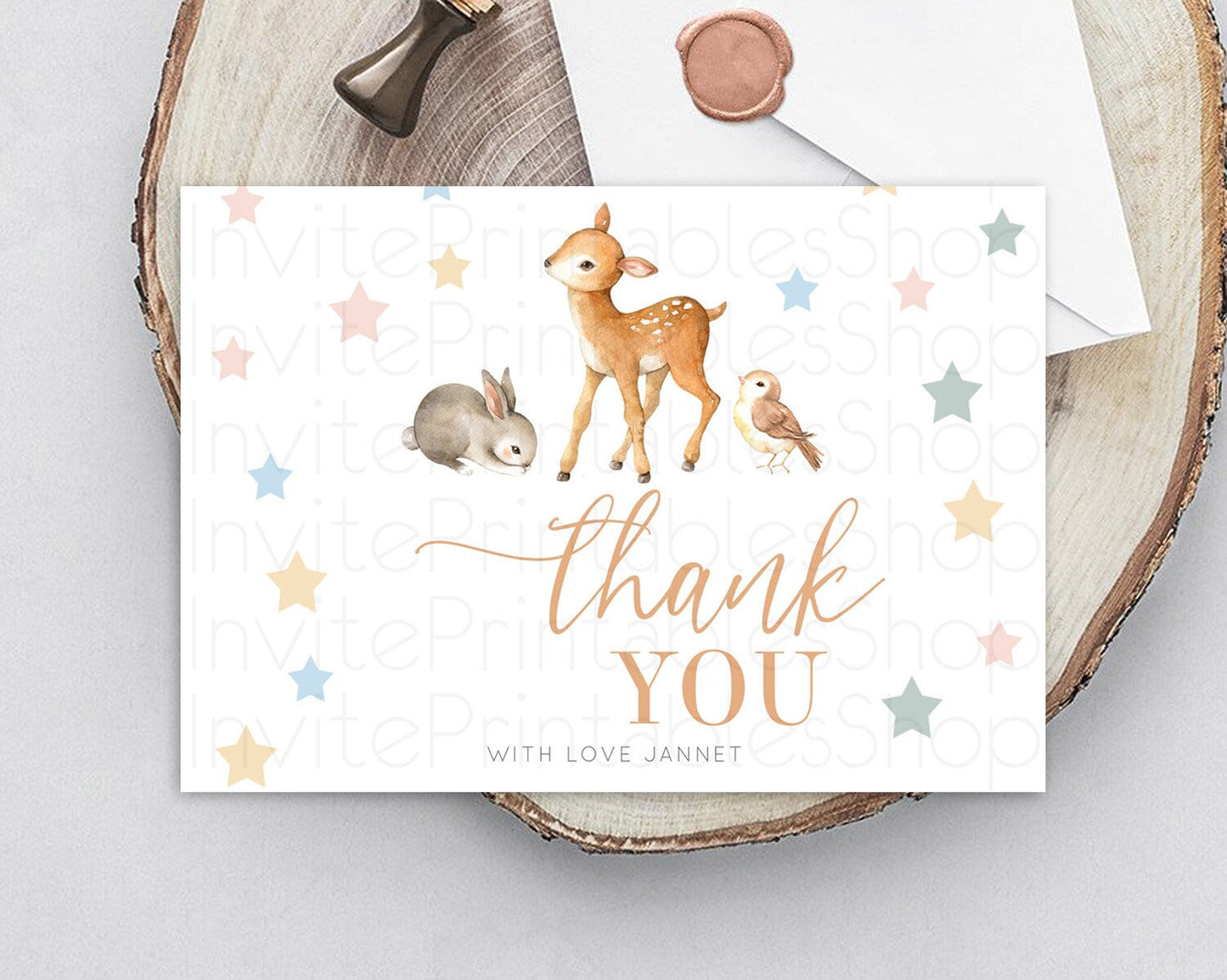 Fawn Thank You Deer Thank You Card Pastel Floral Deer Birthday Thank You Card Enchanted Forest Butterfly Deer Teacher Thank You Card D10918