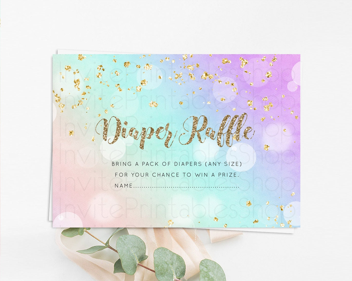 Pastel Diaper Raffle Card Pastel Rainbow Diaper Raffle Insert Colorful Ombre Watercolor Diaper Ticket Confetti Glitter Raffle Game D10621