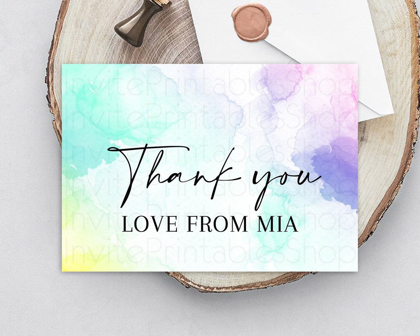 Pastel Thank You Rainbow Thank You Card Colorful Pastel Birthday Thank You Card Confetti Watercolor Pastel Teacher Thank You Cards D10157