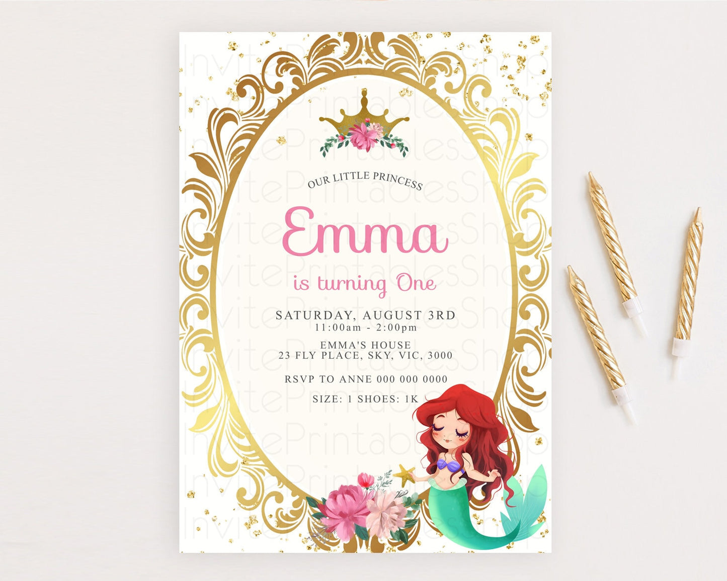 Princess Birthday Invitation Castle Invitation Royal Birthday Fairy Tale Enchanted Mirror Pastel Floral Garden 1st First Birthday D10133