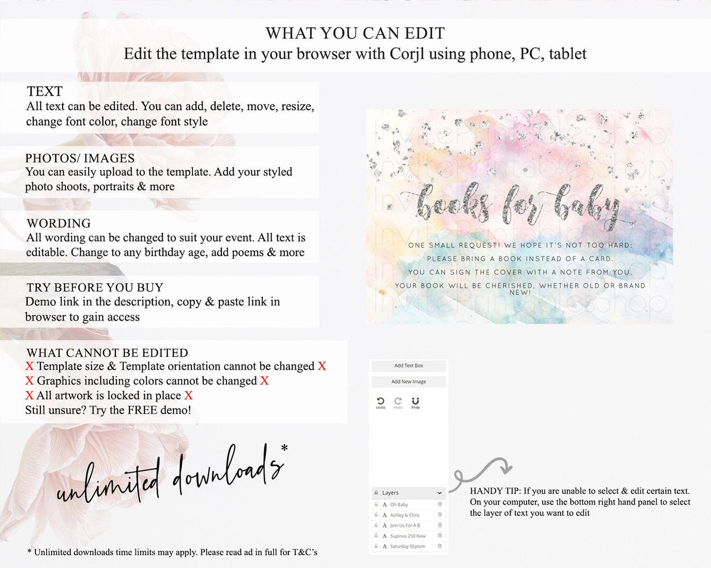 Pastel Rainbow Books For Baby Card Pastel Book Insert Pastel Colorful Book Card Confetti Watercolor Silver Guests Book Poem Request D10944