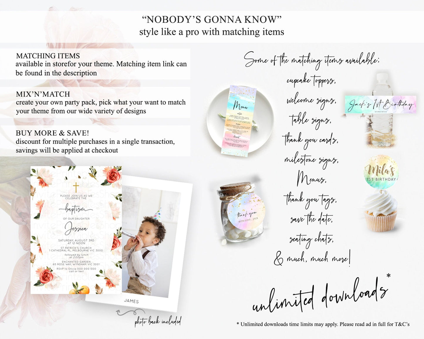 Secret Garden Baptism Invitation Wildflower Baptism Birthday Invite Pastel Flowers Christening Invite Enchanted Garden Boho Floral D10540