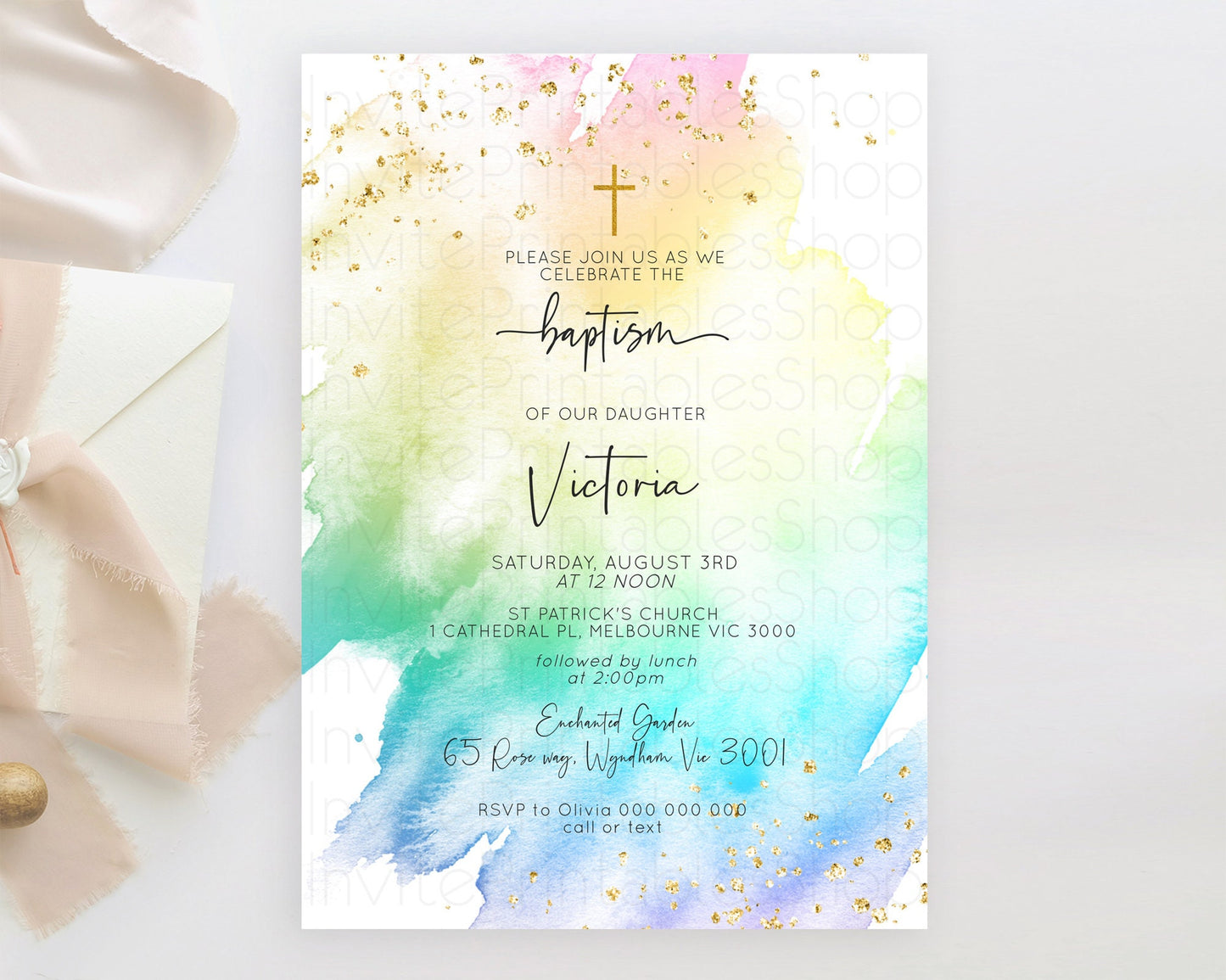 Editable Pastel Baptism Invitation Pastel Colors Watercolor Baptism 1st Birt