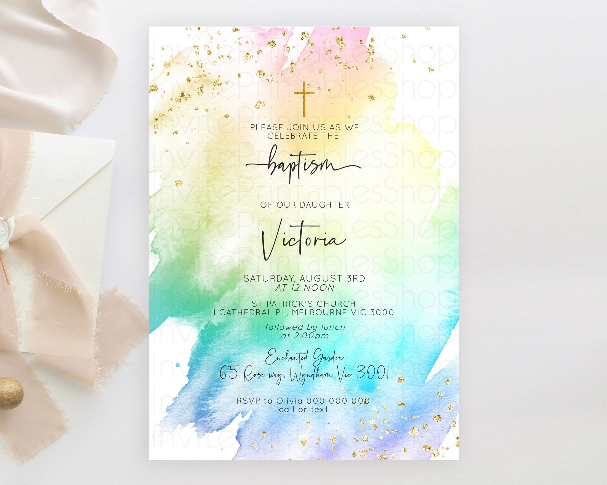 Editable Pastel Baptism Invitation Pastel Colors Watercolor Baptism 1st Birt