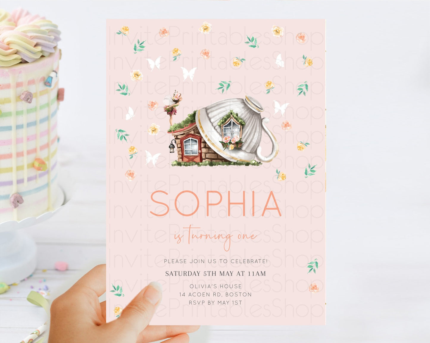 Fairy Birthday Invitation Fairy Invites Fairy Tea Party Fairy Garden Birthday Secret Garden Enchanted Garden Pastel Floral Butterfly D10384