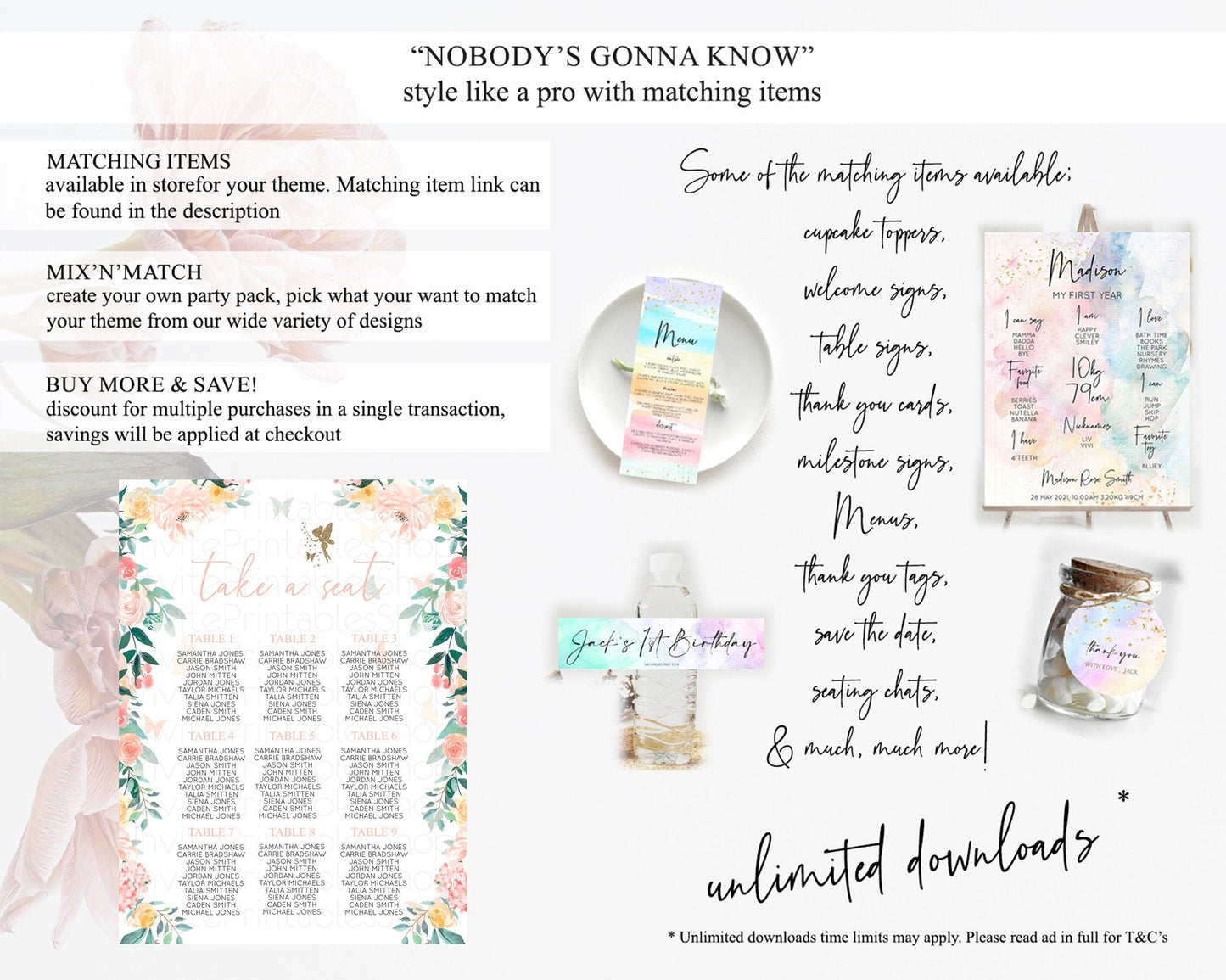 Fairy Seating Chart Pastel Fairy Seating Chart Fairy Tea Party Fairy Garden Seating Sign Enchanted Garden Floral Butterfly Decor D10789