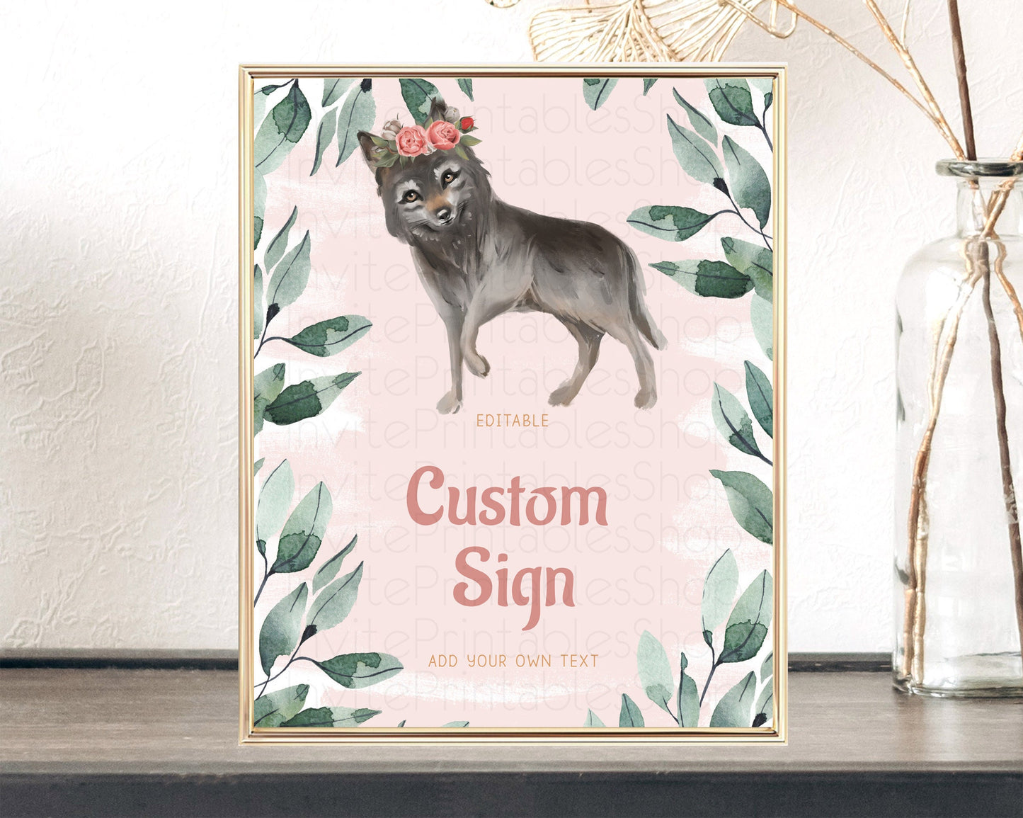 Wolf Sign Wolf Table Sign Decor Pastel Floral Wolf Party Forest Adventure Wilderness Theme Birthday Baptism Christening Baby Shower D10535