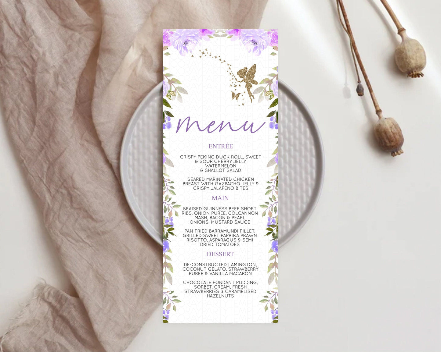 Fairy Menu Fairy Menu Template Enchanted Garden Pastel Floral Butterfly Table Decor Fairy Secret Garden Dinner Dessert Food Menu D10910
