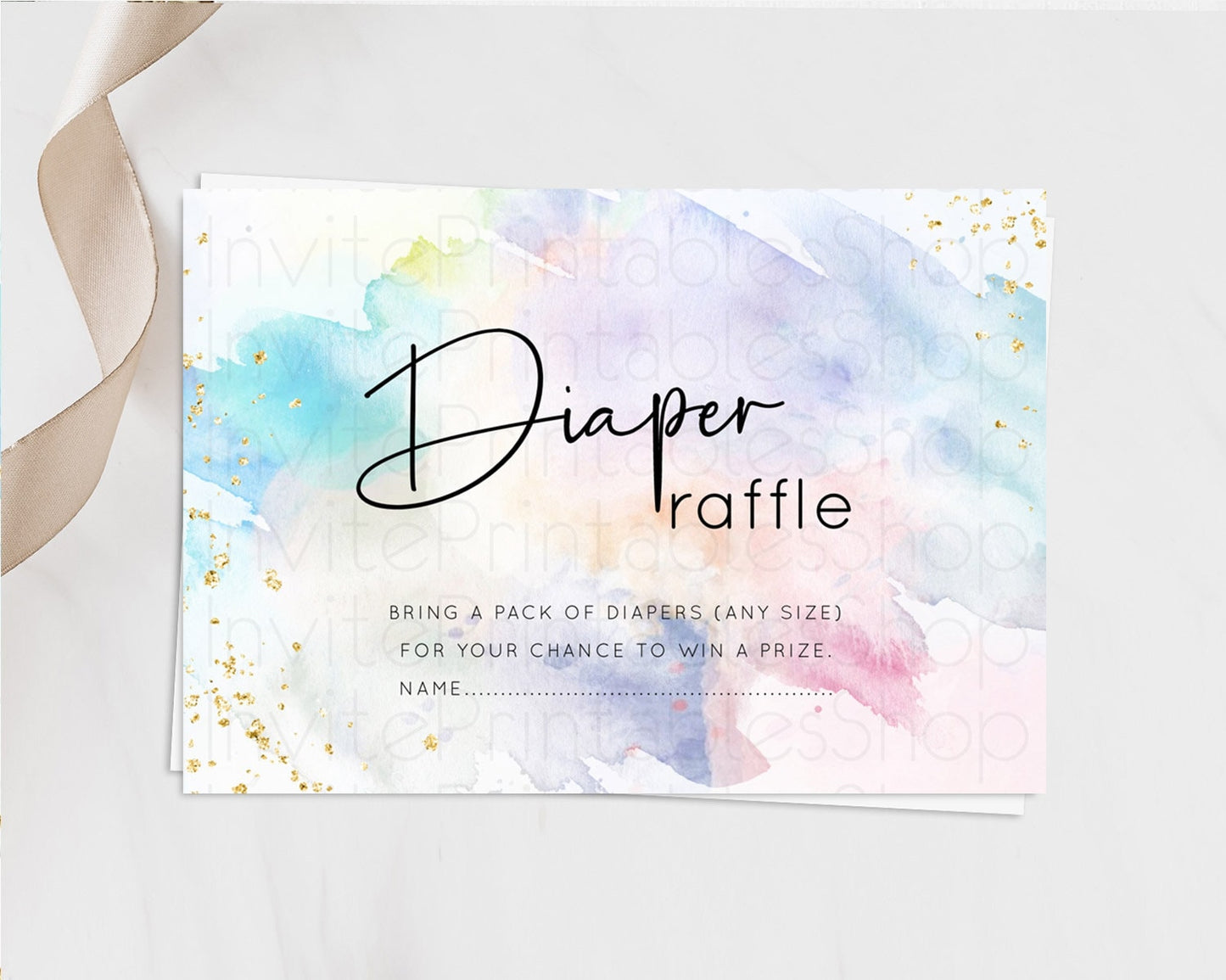 Pastel Diaper Raffle Card Pastel Rainbow Diaper Raffle Insert Colorful Ombre Watercolor Diaper Ticket Confetti Glitter Raffle Game D10422