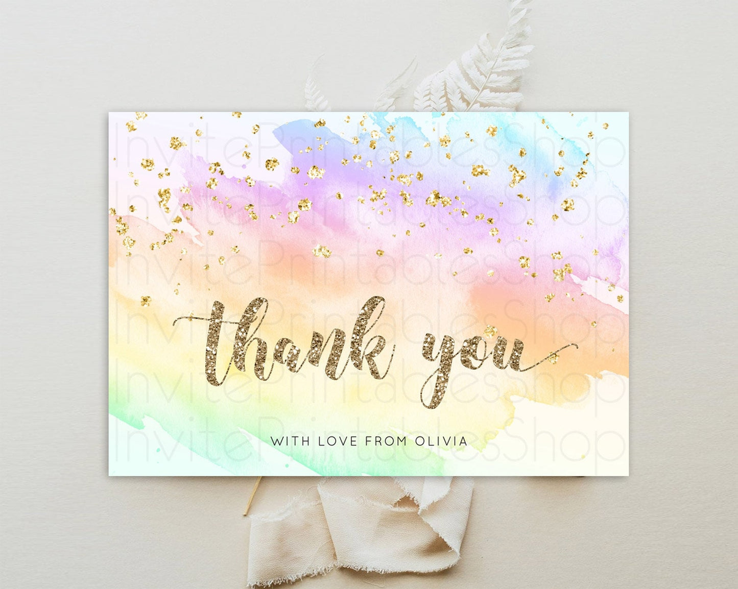 Pastel Thank You Rainbow Thank You Card Colorful Pastel Birthday Thank You Card Confetti Watercolor Pastel Teacher Thank You Cards D10643