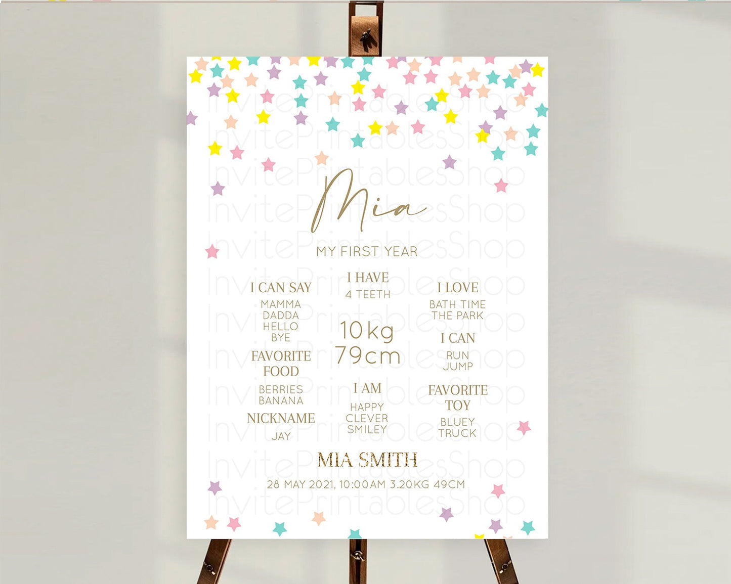 Star First Birthday Milestone Poster Pastel Stars Milestone Shooting Star Rainbow Colorful Confetti Twinkle Little Star 1st Birthday D10601