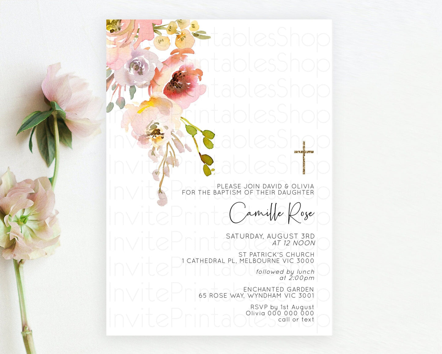 Secret Garden Baptism Invitation Wildflower Baptism Birthday Invite Pastel Flowers Christening Invite Enchanted Garden Boho Floral D10194