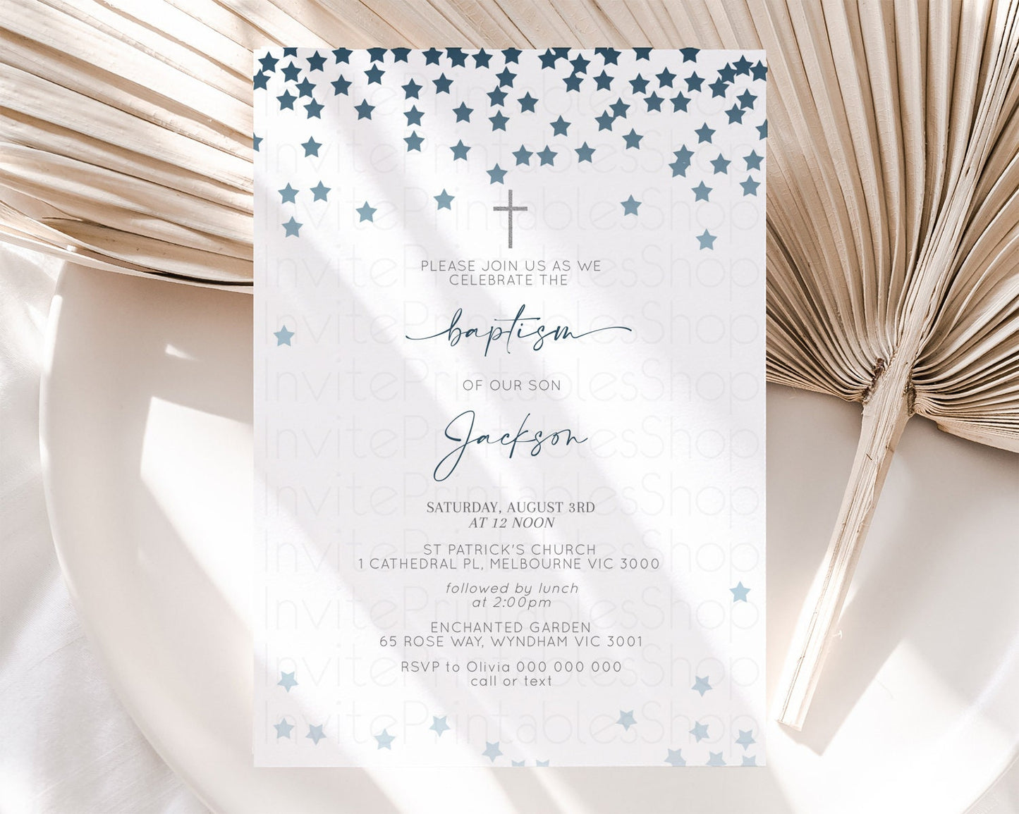 Navy Stars Baptism Invitation Ombre Navy Stars Christening Invitation Holy Communion Twinkle Little Star Ombre Sprinkle Stars Grey Cross 350