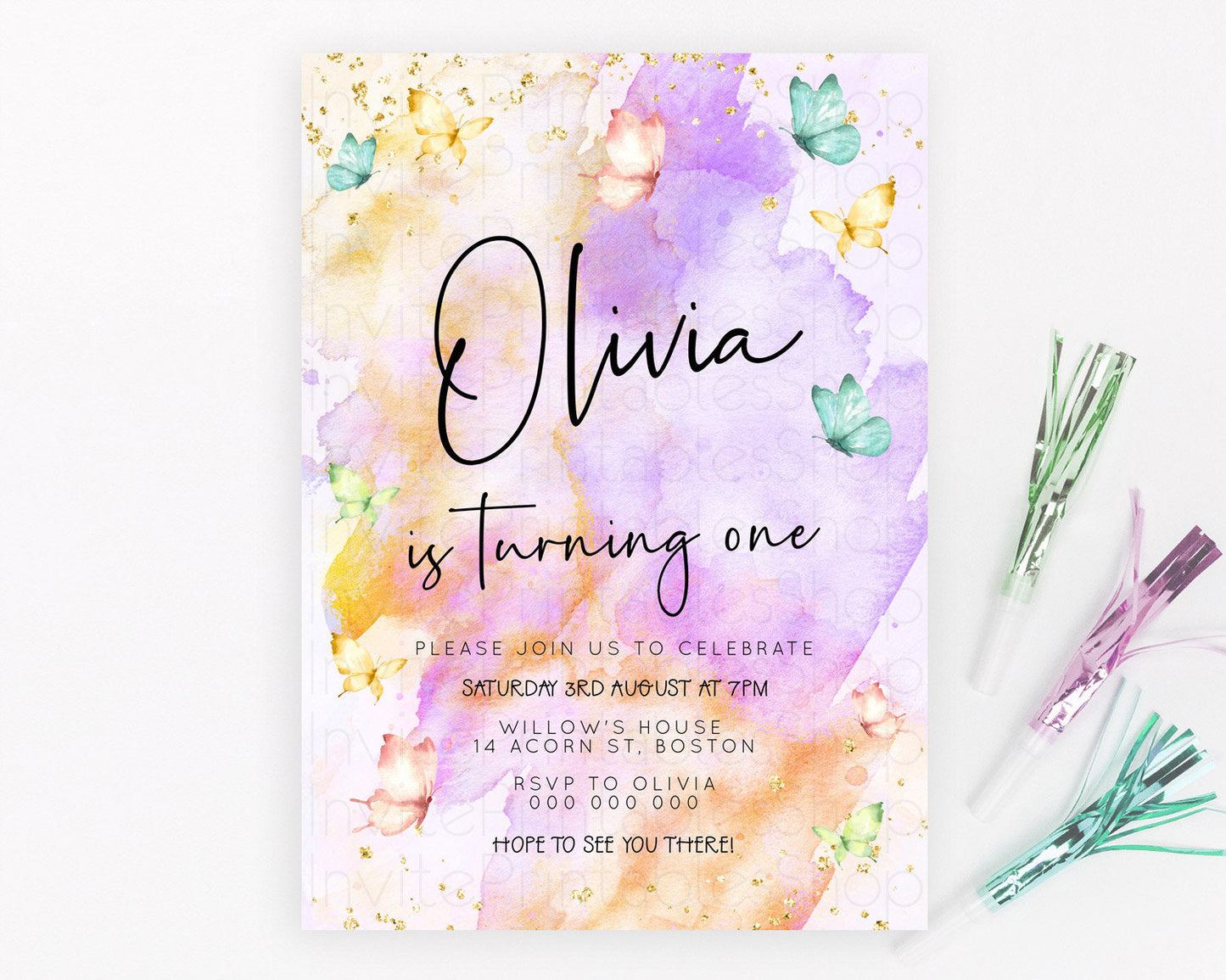 Pastel Butterfly Birthday Invitation Butterfly Birthday Invitation Whimsical Butterfly Enchanted Garden 1st 2nd Birthday Invitation D23206