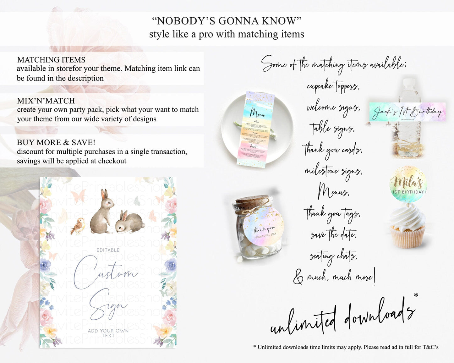 Fawn Deer Sign Pastel Floral Deer Table Sign Decor Enchanted Forest Butterfly Party 1st Birthday Baptism Baby Shower Bridal Shower D10928