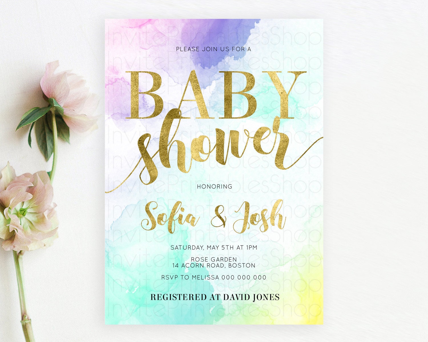 Editable Pastel Baby Shower Invitation Rainbow Baby Shower Invitation Colorf