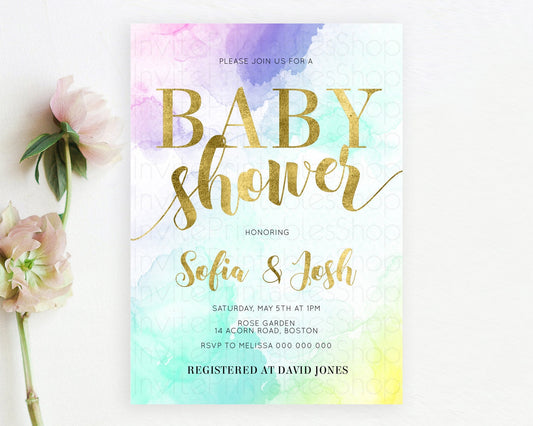 Editable Pastel Baby Shower Invitation Rainbow Baby Shower Invitation Colorf