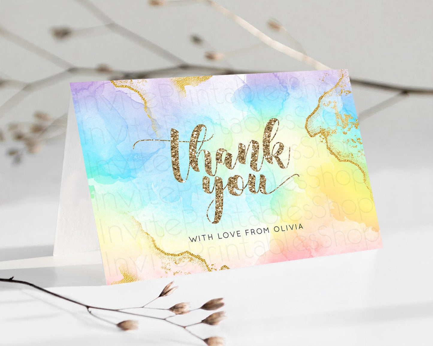 Pastel Thank You Rainbow Thank You Card Colorful Pastel Birthday Thank You Card Confetti Watercolor Pastel Teacher Thank You Cards D10589