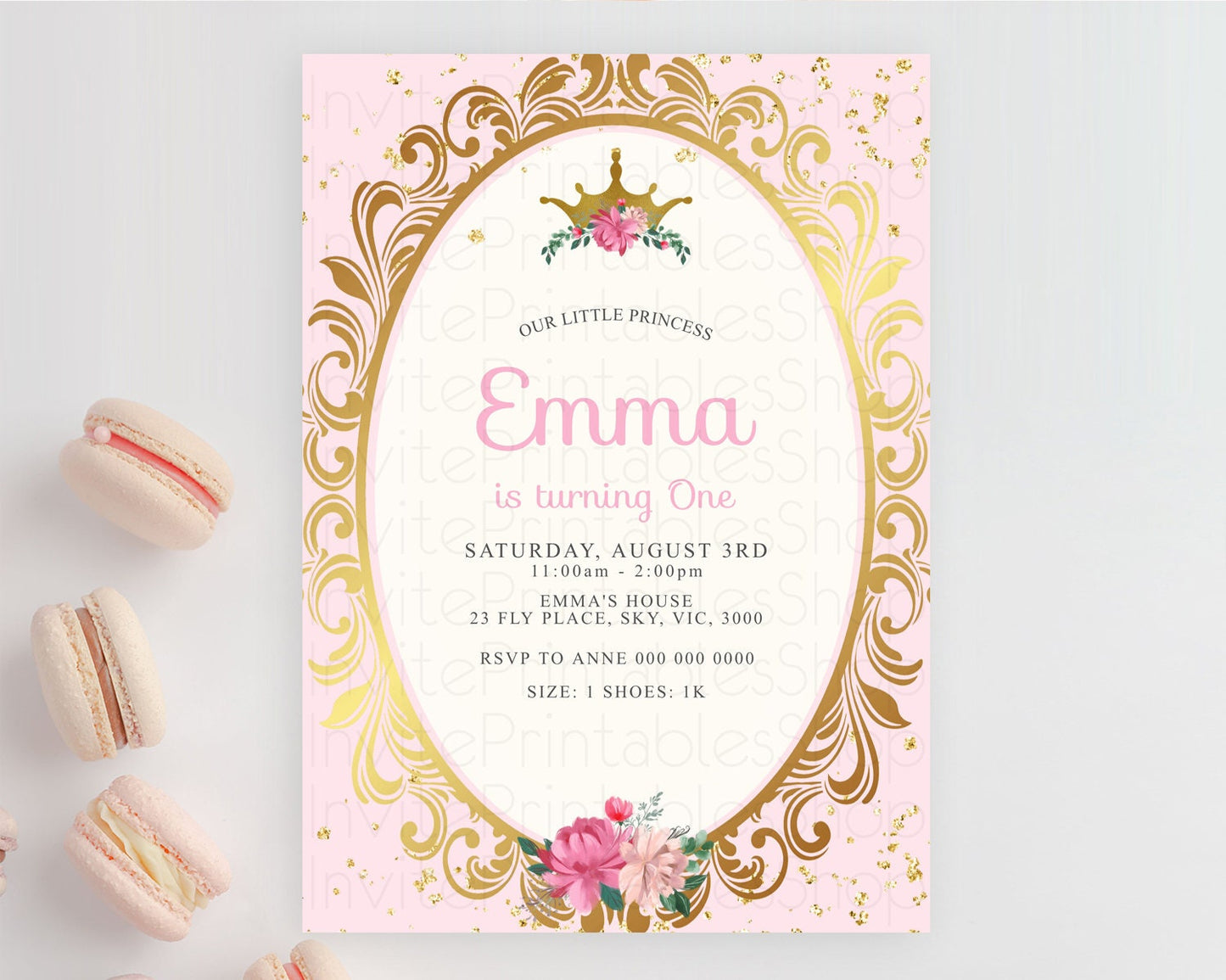 Princess Birthday Invitation Castle Invitation Royal Birthday Fairy Tale Enchanted Mirror Pastel Floral Garden 1st First Birthday D10134