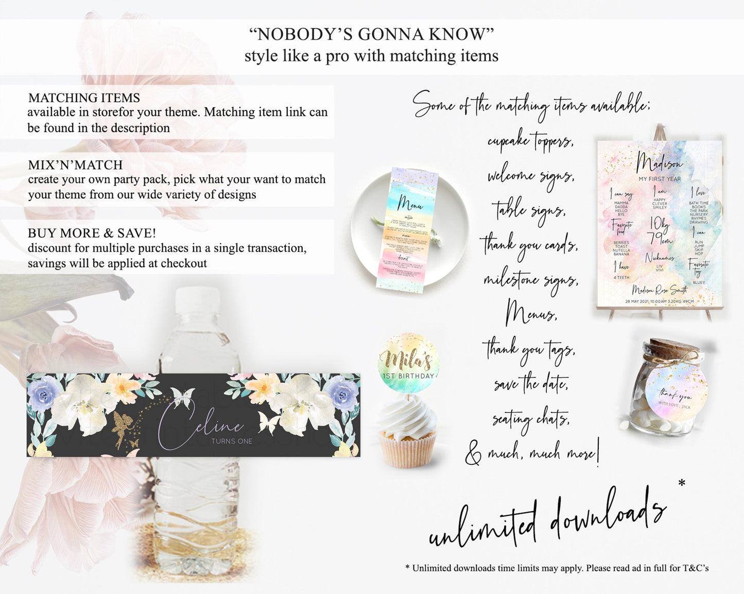 Fairy Water Label Enchanted Garden Pastel Floral Butterfly Party Decor Secret Garden Birthday Baptism Baby Shower Bridal Shower D10881