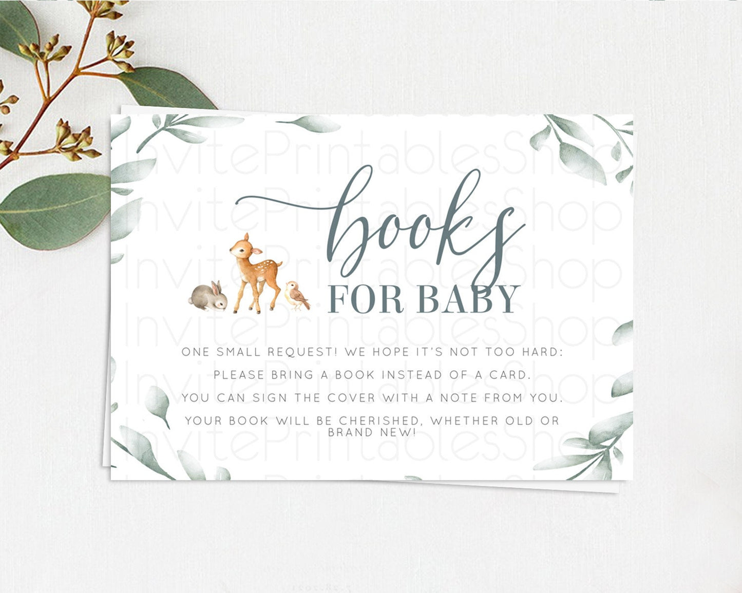 Fawn Books For Baby Card Deer Book Insert Floral Deer Book Card Enchanted Forest Butterfly Pastel Baby Shower Book Poem Request D10872