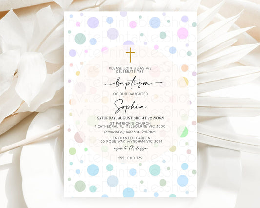 Editable Pastel Baptism Invitation Pastel Confetti Baptism 1st Birthday Invi
