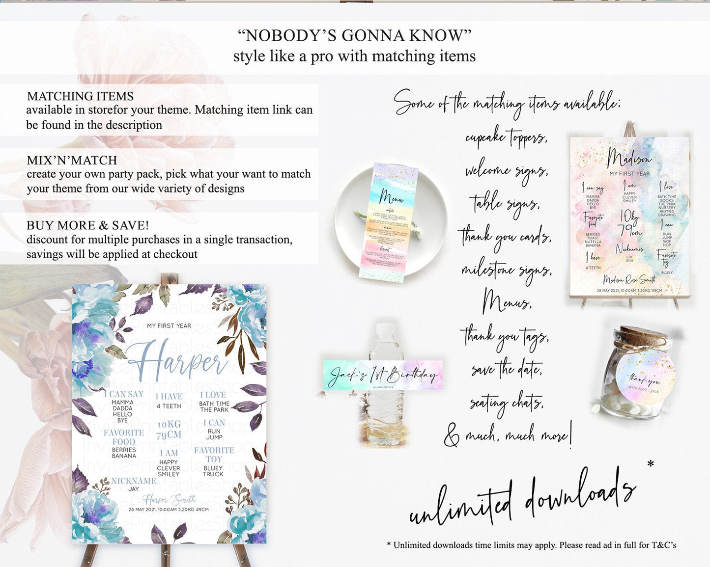 Secret Garden Milestone Board Wildflower First Birthday Milestone Poster Pastel Flowers Milestone Boho Wildflower 1st Birthday Sign D10730