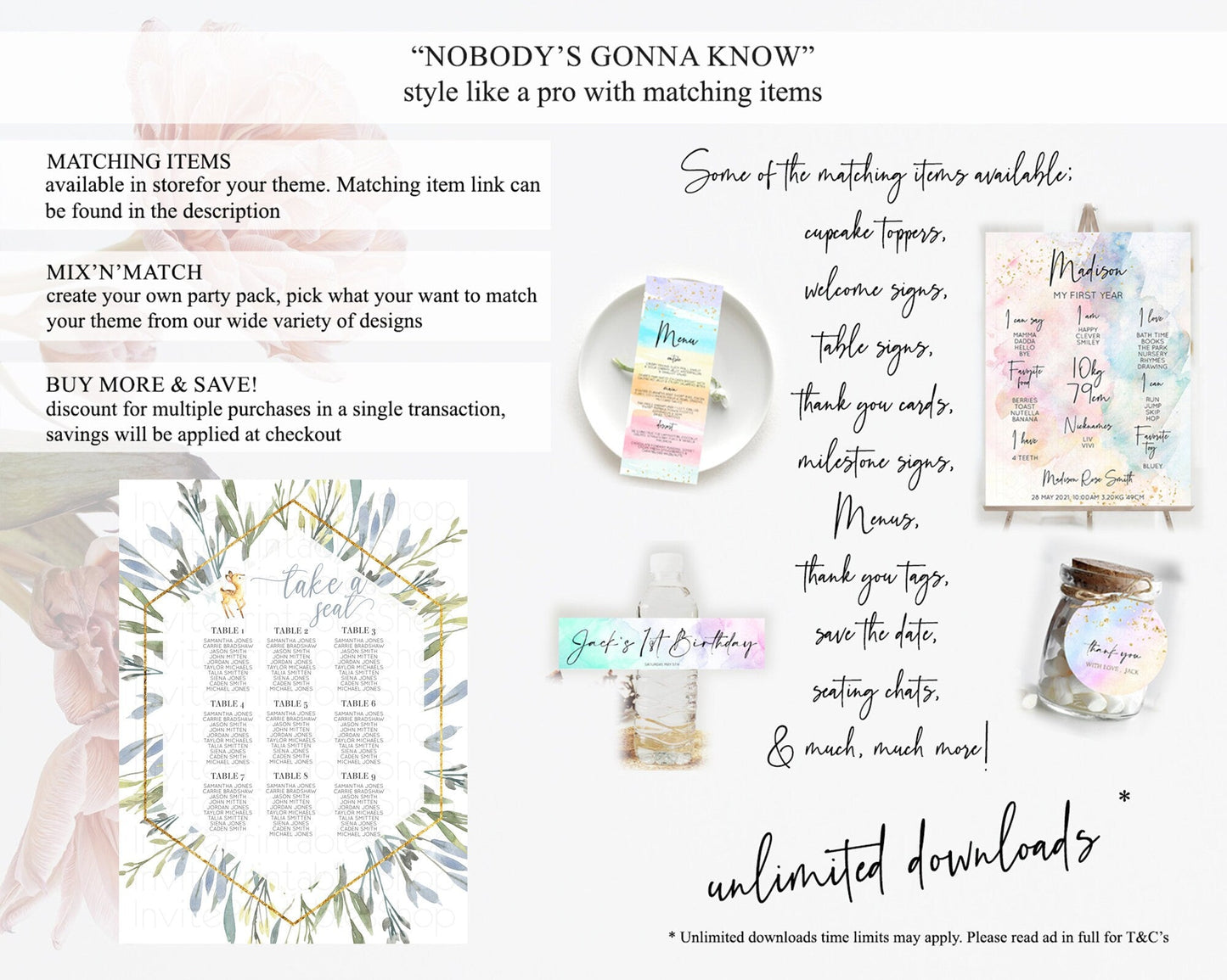 Fawn Seating Chart Deer Seating Chart Enchanted Forest Party Butterfly Pastel Flowers Whimsical Seating Chart Woodland Seating Sign D10400
