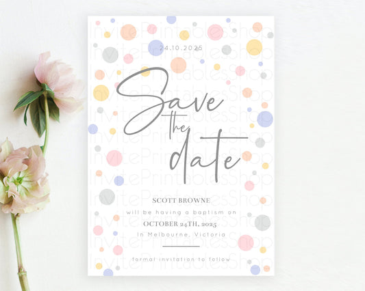 Pastel Confetti Save The Date Template Rainbow Colorful Sprinkles Party For 1st Birthday Baptism Baby Shower Wedding Bridal Shower D10759