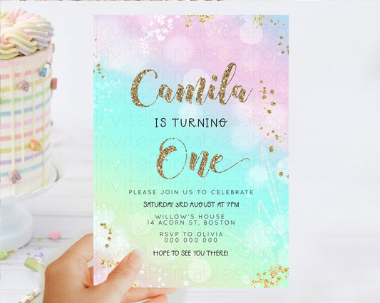 Editable Rainbow Birthday Invitation Colorful Pastel Watercolor Invitation G