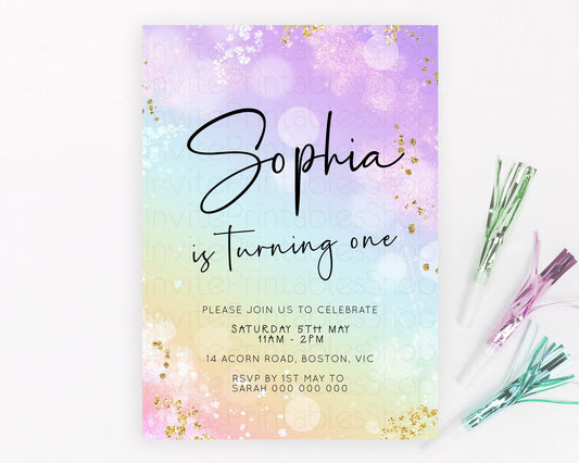 Editable Pastel Birthday Invitation Ombre Watercolor Birthday Invitation Gli