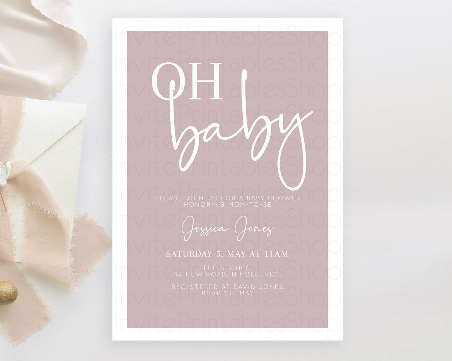 Pink Baby Shower Invitation: Modern Pastel Pink Minimalist Design Invitation for a Simple, Contemporary Baby Shower Celebration D10936