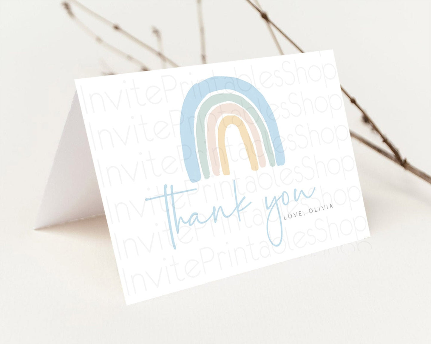 Pastel Rainbow Thank You Boho Rainbow Thank You Card Rainbow Birthday Thank You Cards Pastel Rainbow Teacher Thank You Card Template D10200