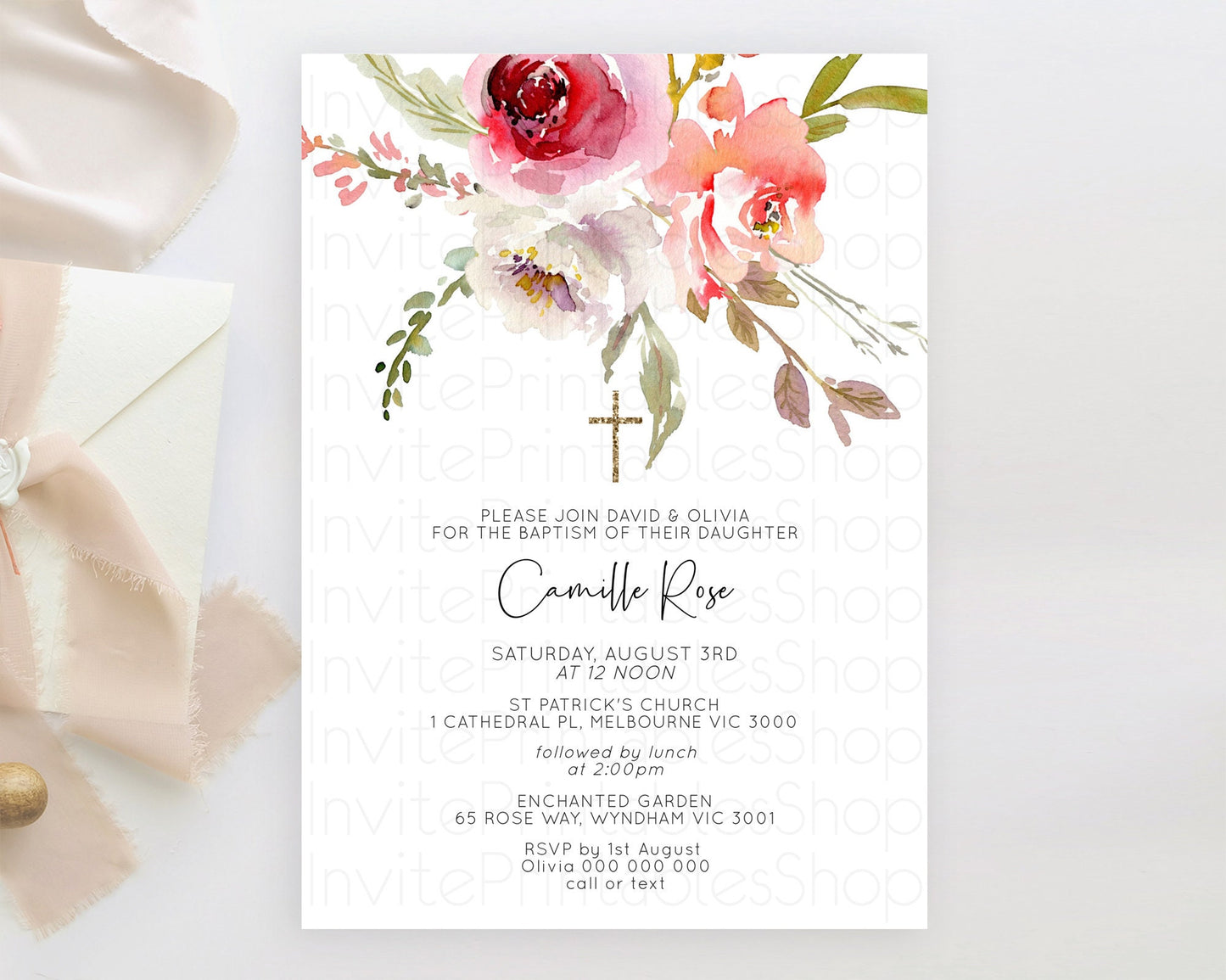 Secret Garden Baptism Invitation Wildflower Baptism Birthday Invite Pastel Flowers Christening Invite Enchanted Garden Boho Floral  D10243