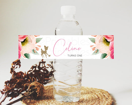 Editable Fawn Deer Water Label Template Pastel Floral Deer Enchanted Forest