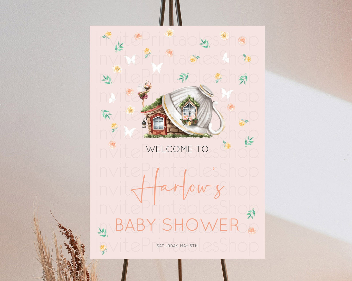 Fairy Baby Shower Welcome Sign Fairy Welcome Board Enchanted Garden Pastel Floral Butterfly Décor Secret Garden Fairy Welcome Sign D10384