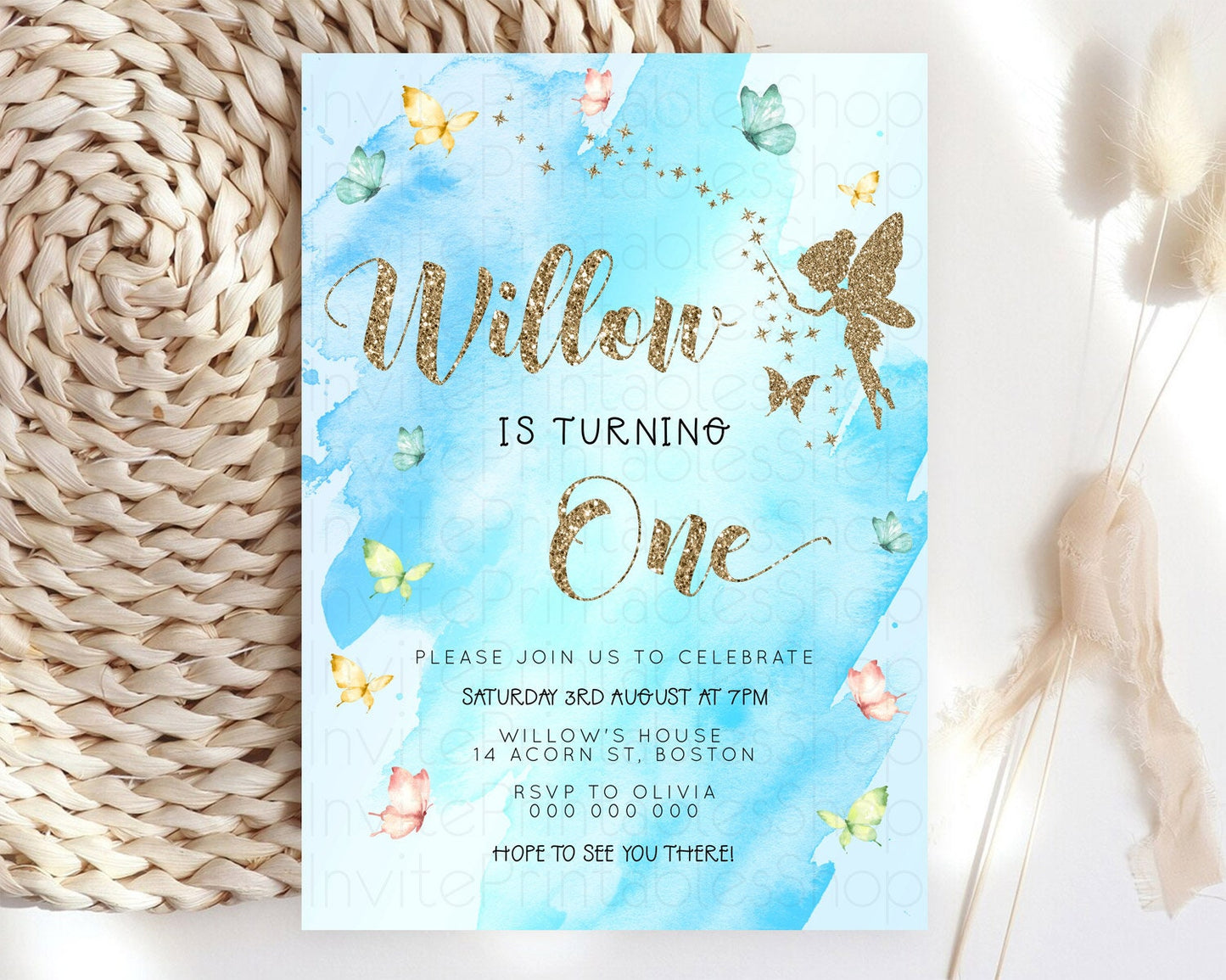 Pastel Fairy Birthday Invitation Pastel Butterflies Fairy Birthday Invitation Rainbow Ombre Watercolor 1st 2nd Birthday Invitation D23354